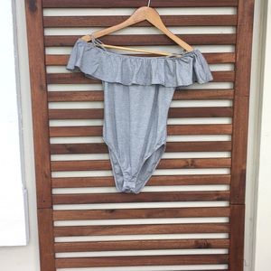 FOREVER21 Off Shoulder Body Suit Striped Flounce